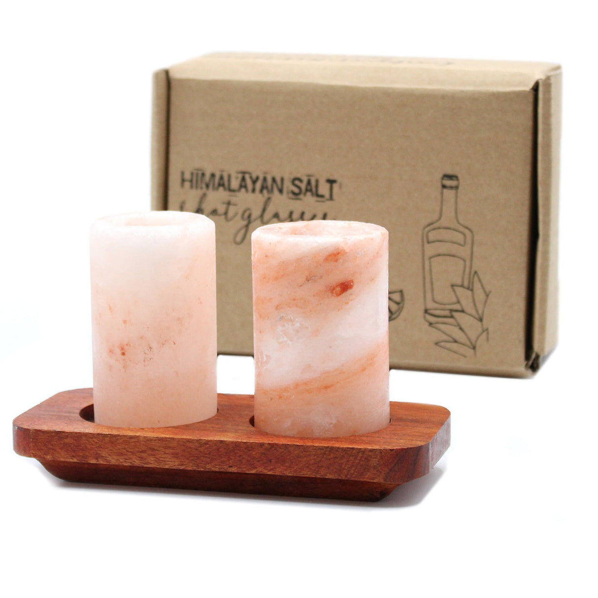 Himalayan Salt Shot Glasses & Wood Serving Stand - Set of 2 - SHAMTAM.COM