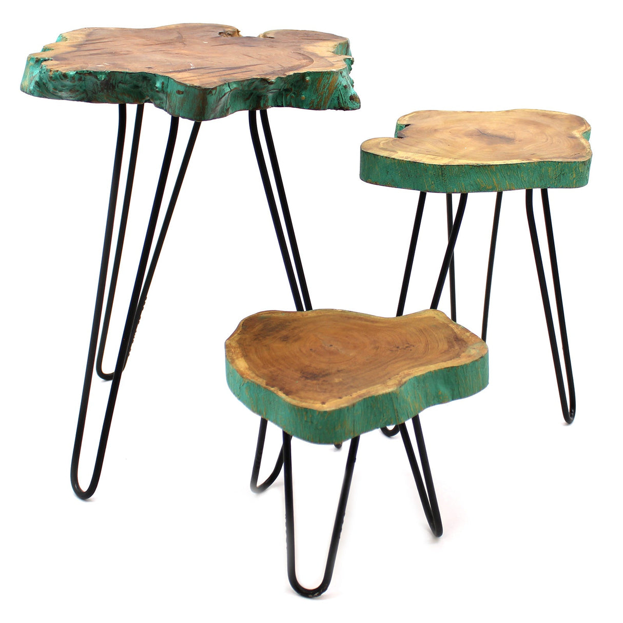 Set of 3 Gamal Wood Plant Stands - Greenwash - SHAMTAM.COM