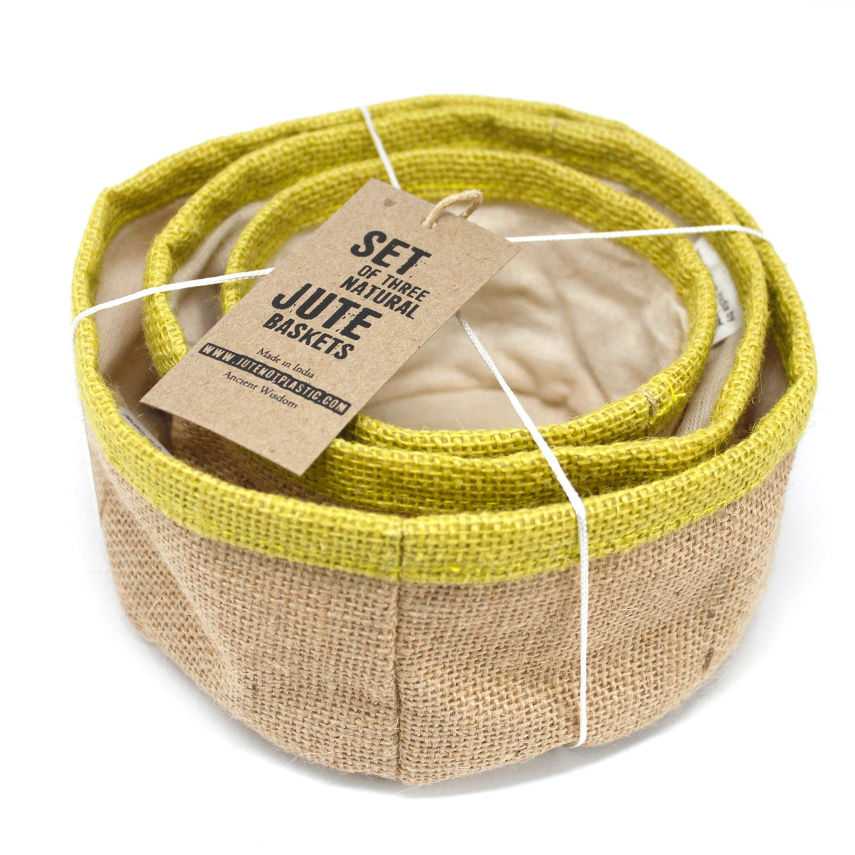 Set of 3 Natural Jute Baskets - Olive - SHAMTAM.COM