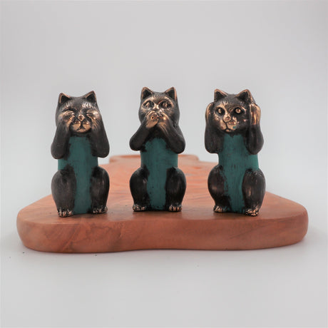 Set of 3 - See No, Hear No, Speak No Evil - Brass Cats - SHAMTAM.COM