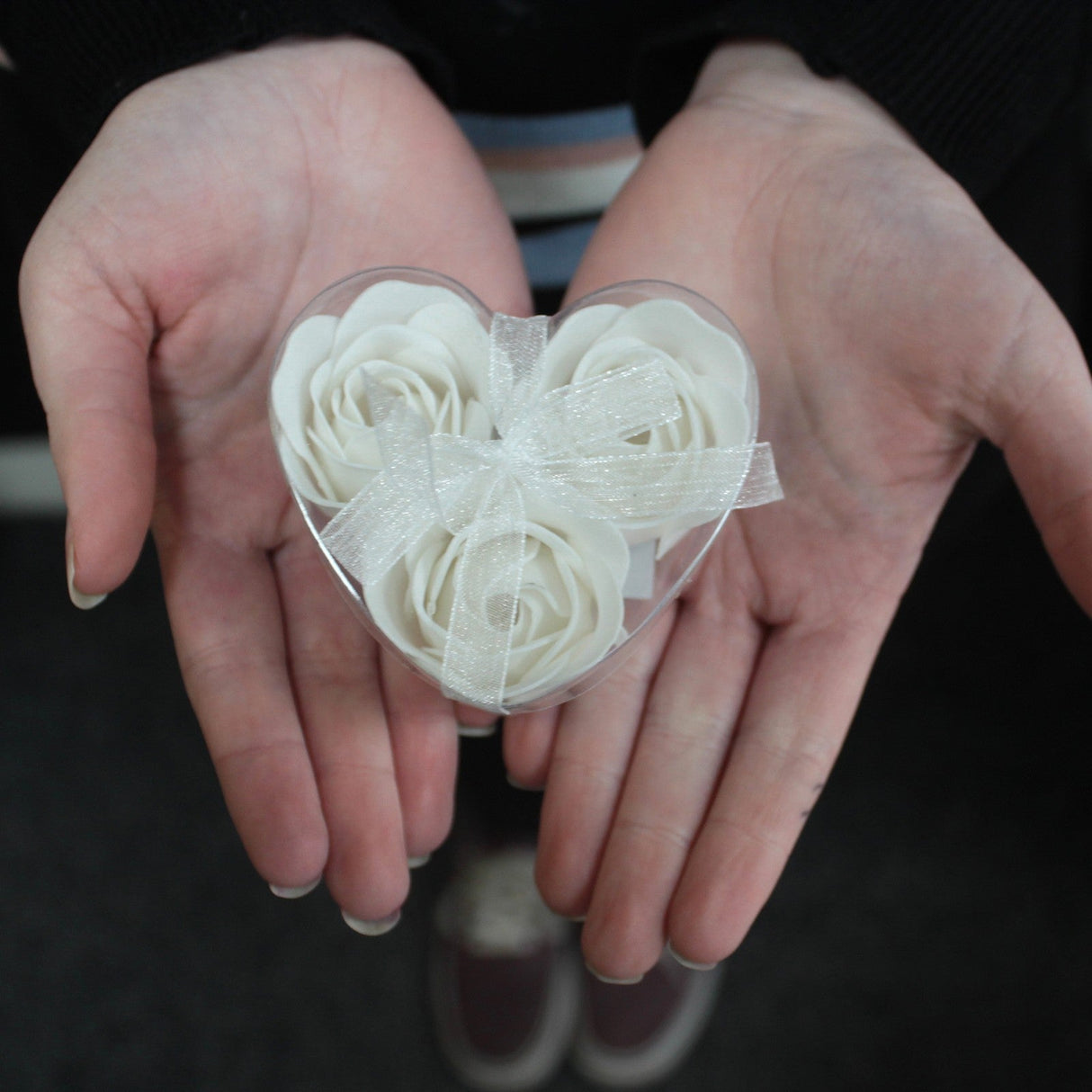 Set of 3 Soap Flower Heart Box - White - SHAMTAM.COM