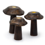 Set of 3 Wooden Mushroom Candle Holders with Brass Inserts - Decorative Home Décor (13cm, 12cm, 11cm) - SHAMTAM.COM