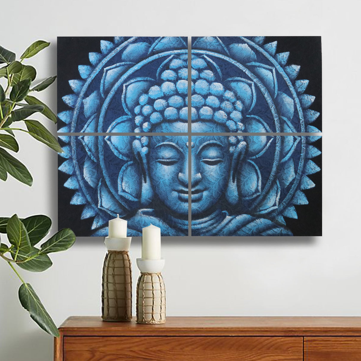 Set of 4 Blue Buddha Mandala Brocade Detail 30x40cm - SHAMTAM.COM