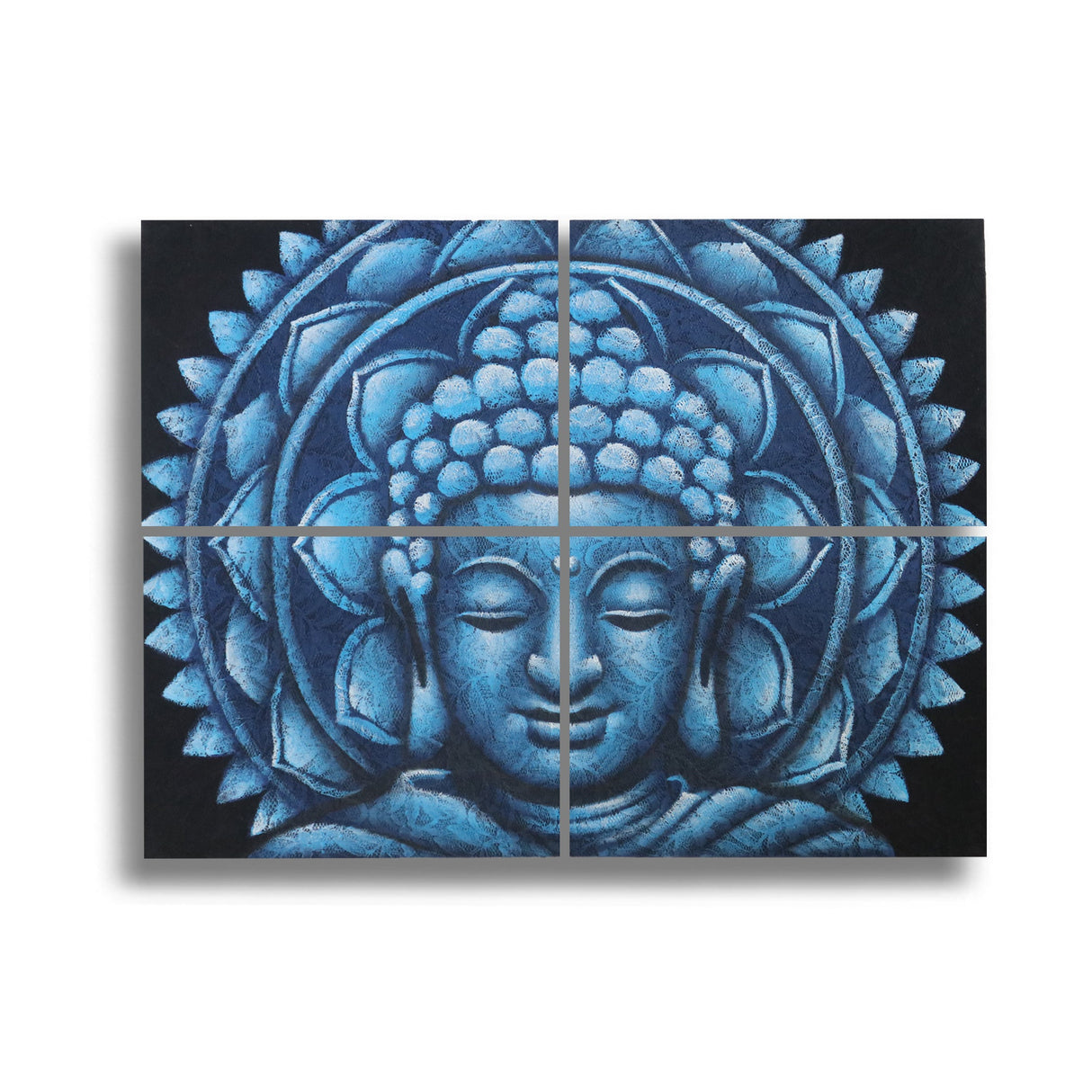 Set of 4 Blue Buddha Mandala Brocade Detail 30x40cm - SHAMTAM.COM