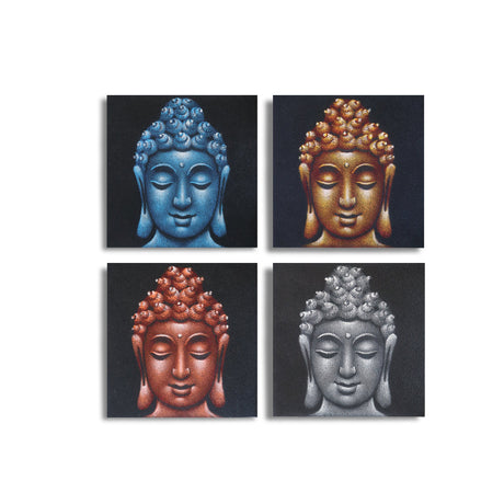 Set of 4 Buddha Heads Sand Detail 30x30cm - SHAMTAM.COM