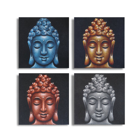 Set of 4 Buddha Heads Sand Detail 40x40cm - SHAMTAM.COM