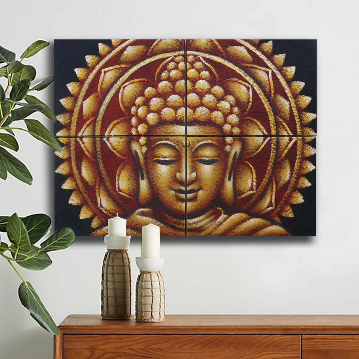 Set of 4 Gold Buddha Mandala Brocade Detail 30x40cm - SHAMTAM.COM