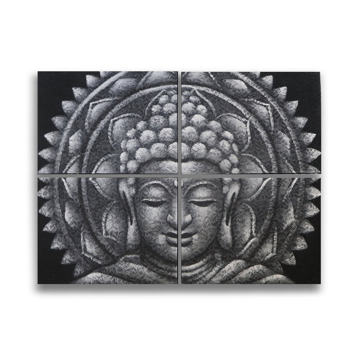 Set of 4 Grey Buddha Mandala Brocade Detail 30x40cm - SHAMTAM.COM