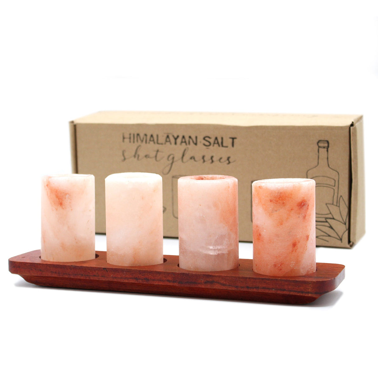 Himalayan Salt Shot Glasses & Wood Serving Stand - Set of 4 - SHAMTAM.COM