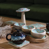 Set of 4 Mediterranean Tile Pattern Square Coasters with Wooden Edges - Colorful Mosaic Design - SHAMTAM.COM