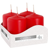 Set of 4 Pillar Candles 40x60mm - Red - SHAMTAM.COM