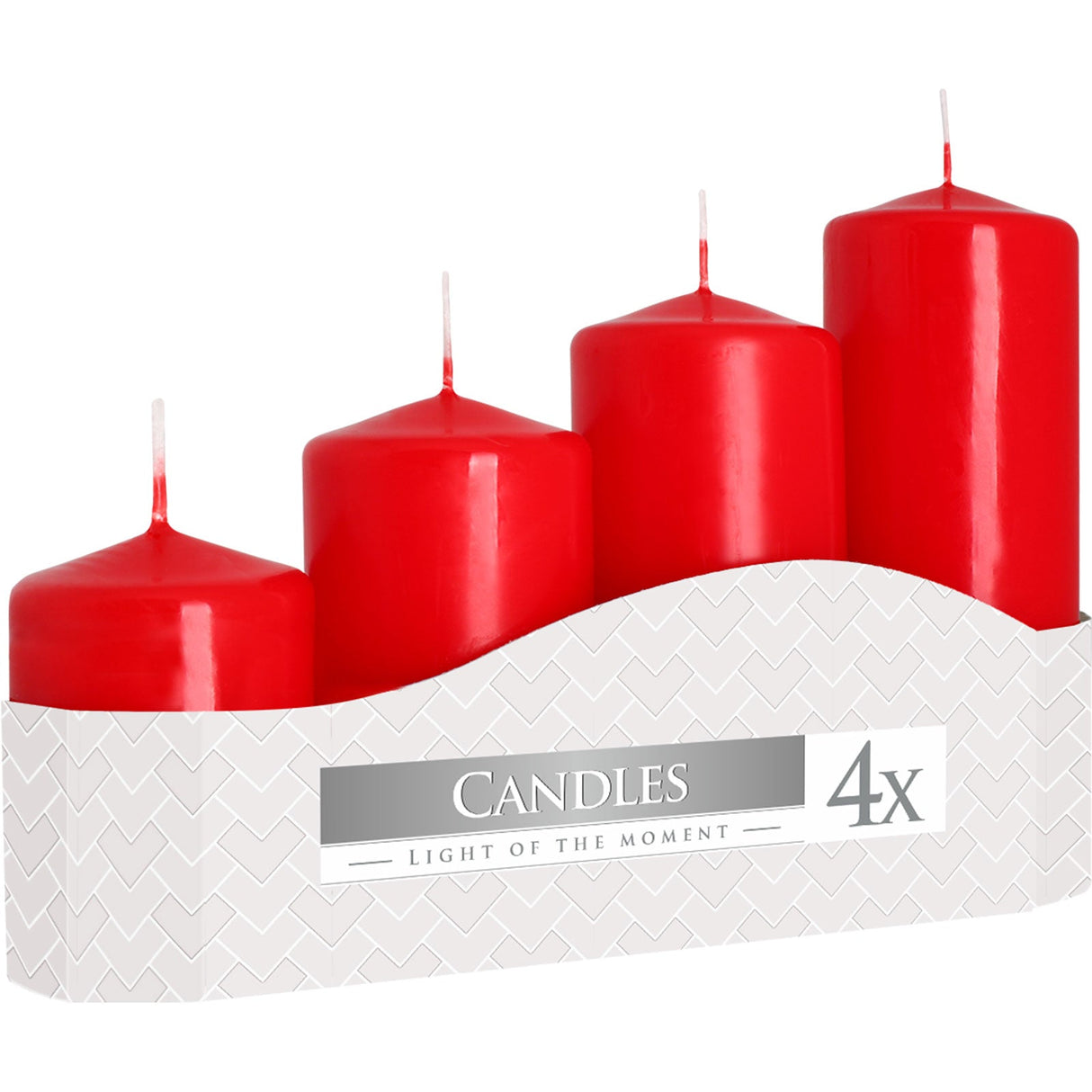 Set of 4 Pillar Candles 50mm (11/16/22/33H) - Red - SHAMTAM.COM