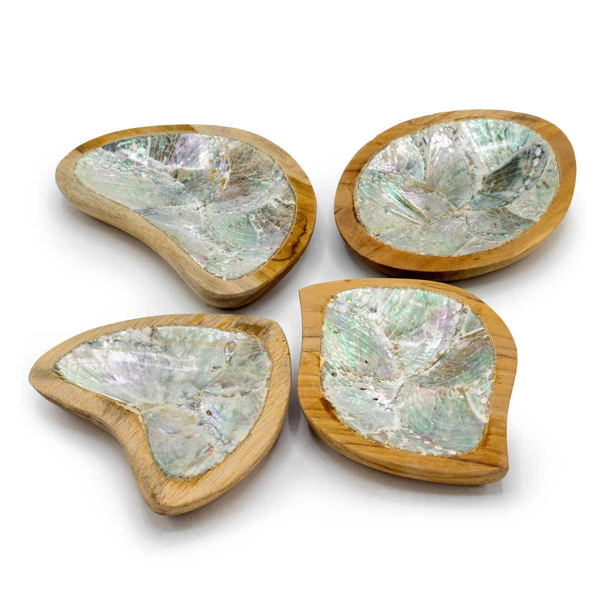 Set of 4 Teak Mini Bowls with Shell Decor (assorted) - SHAMTAM.COM