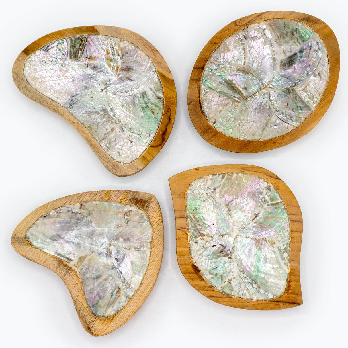 Set of 4 Teak Mini Bowls with Shell Decor (assorted) - SHAMTAM.COM