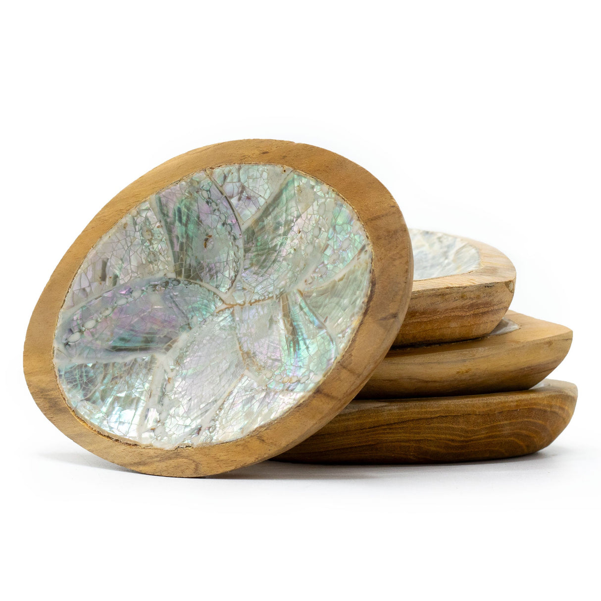 Set of 4 Teak Mini Bowls with Shell Decor (assorted) - SHAMTAM.COM