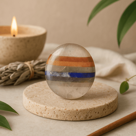 Seven Chakra Crystal Palm Stone 45mm - SHAMTAM.COM