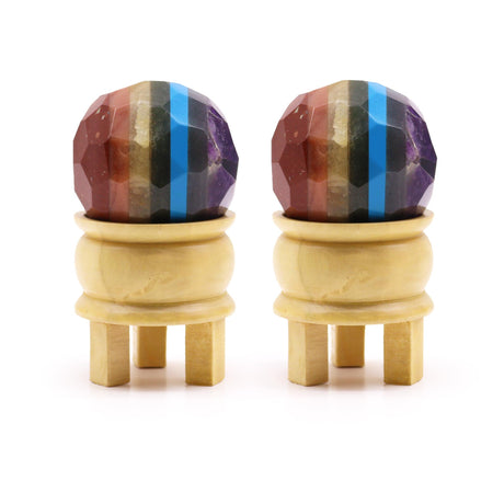 Seven Chakra Sphere Crystal Gemstone Faceted Healing Ball & Stand - SHAMTAM.COM