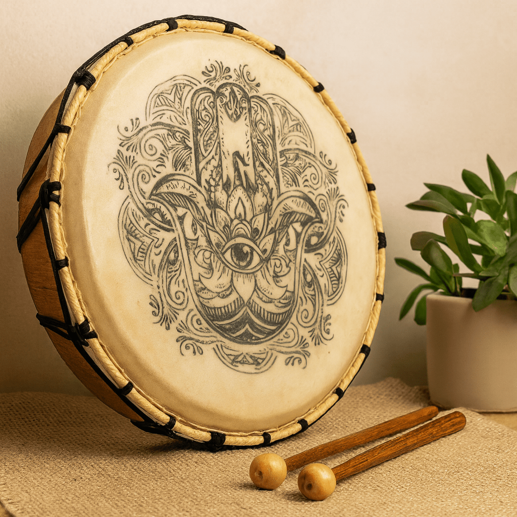 Shamanic Drum Hamsa 30cm With Two Sticks - SHAMTAM.COM