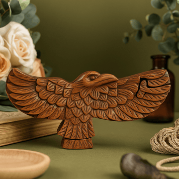 Sheesham Holzpuzzle-Box – Adler mit ausgebreiteten Flügeln