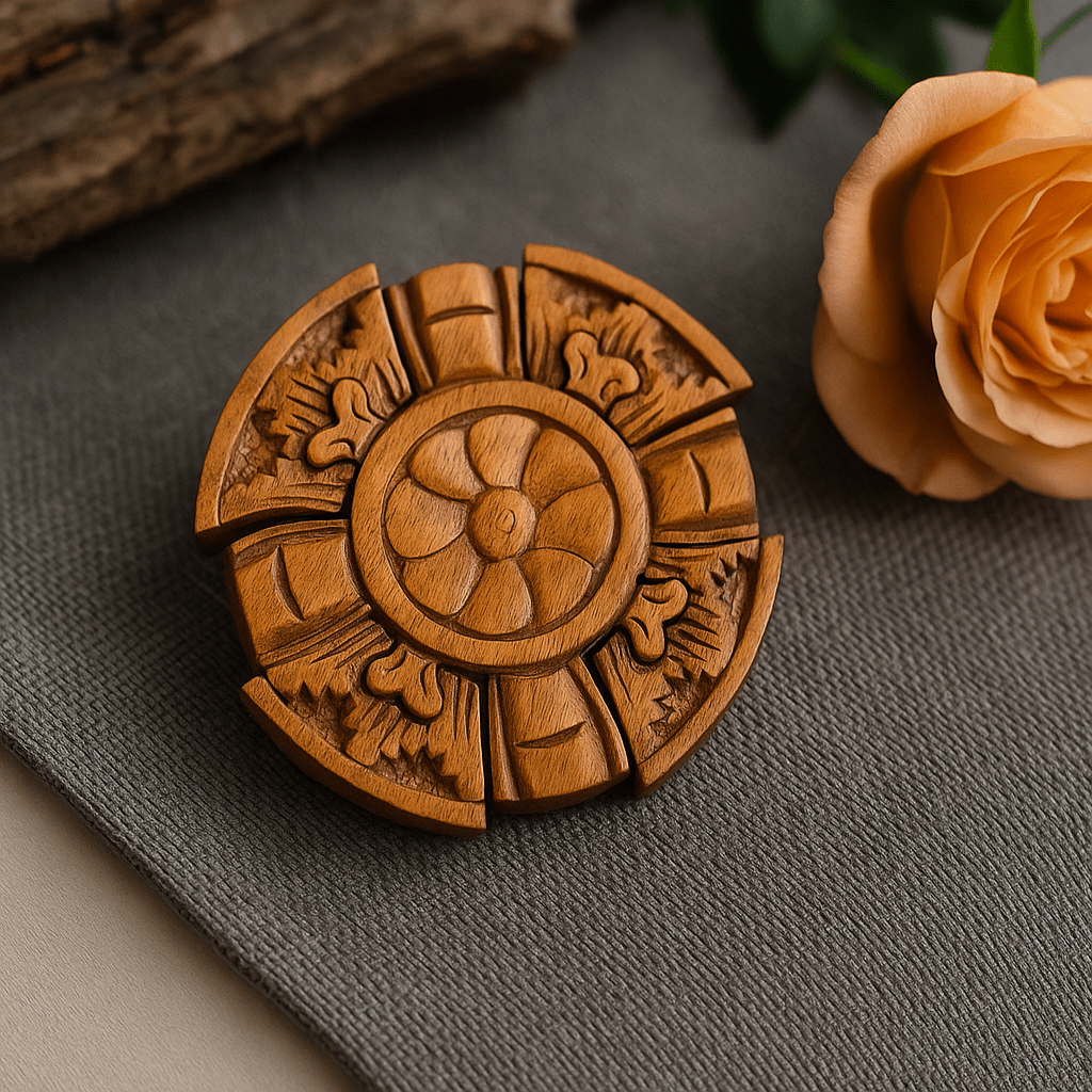 Sheesham Wooden Puzzle Box, Round Petal - SHAMTAM.COM