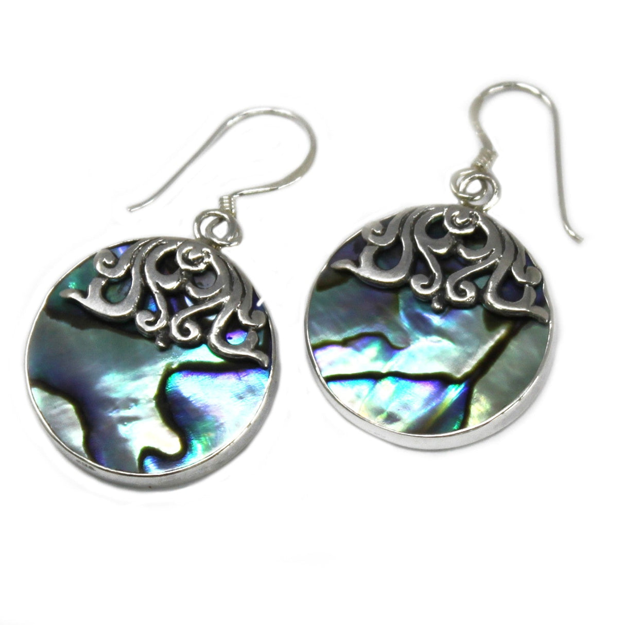 Shell & Silver Earrings - Classic Disc - Abalone - SHAMTAM.COM