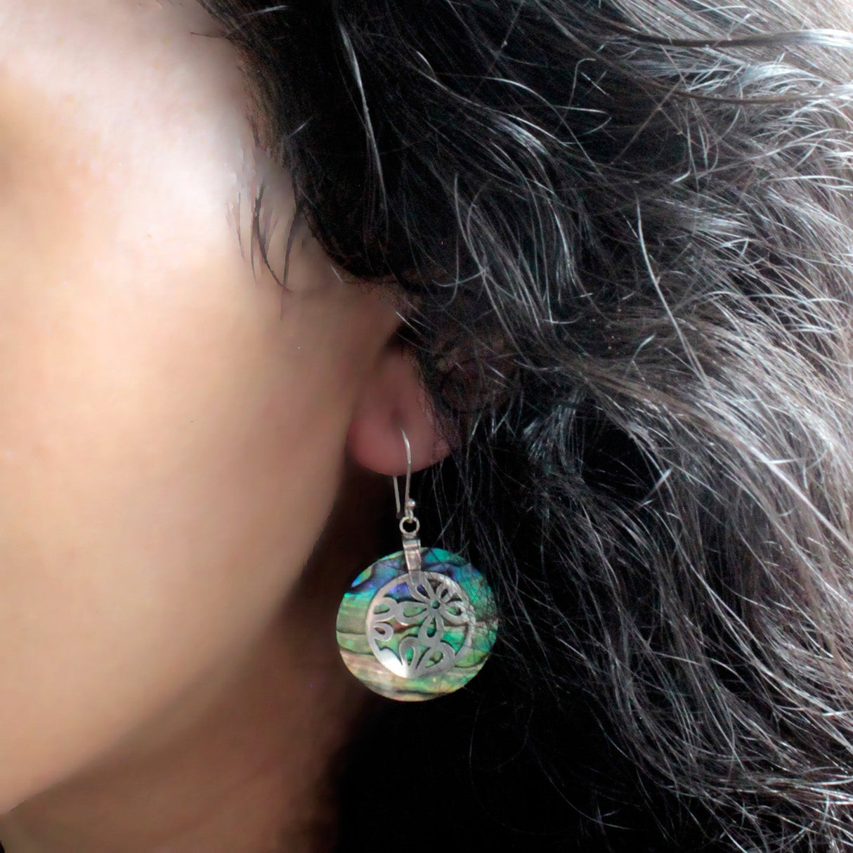 Shell & Silver Earrings - Classic Disc - MOP - SHAMTAM.COM