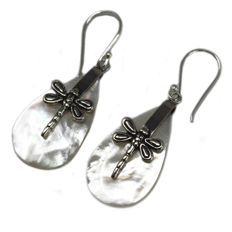 Shell & Silver Earrings - Dragonflies - MOP - SHAMTAM.COM