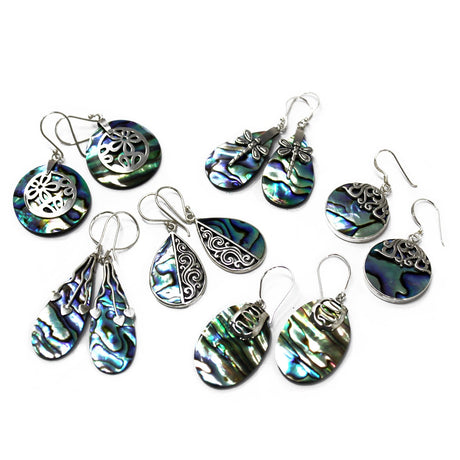 Shell & Silver Earrings - Flowers - Abalone - SHAMTAM.COM