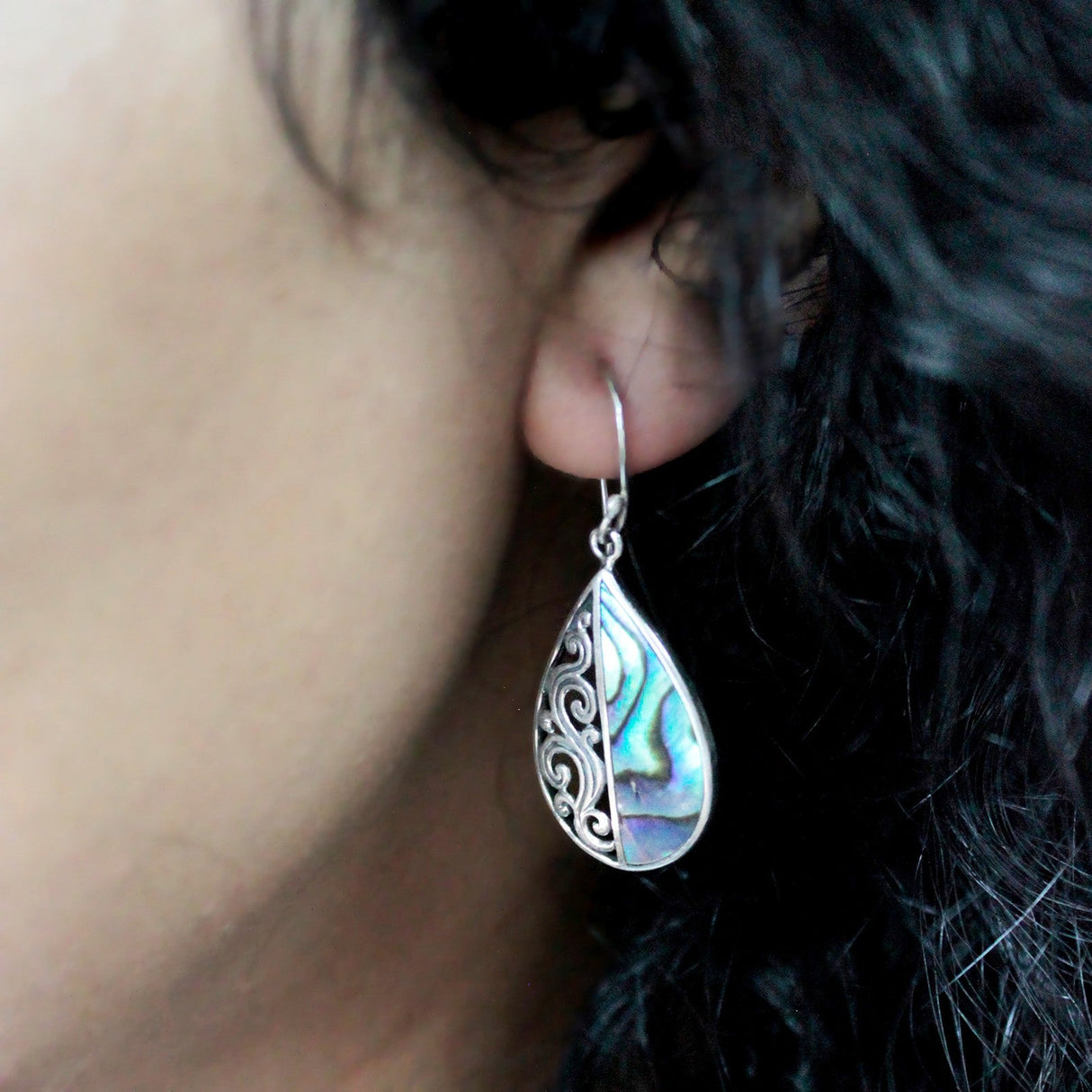 Shell & Silver Earrings - Flowers - Abalone - SHAMTAM.COM