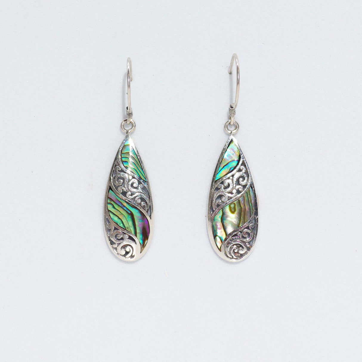 Shell & Silver Earrings - Long Teardrop - Abalone - SHAMTAM.COM