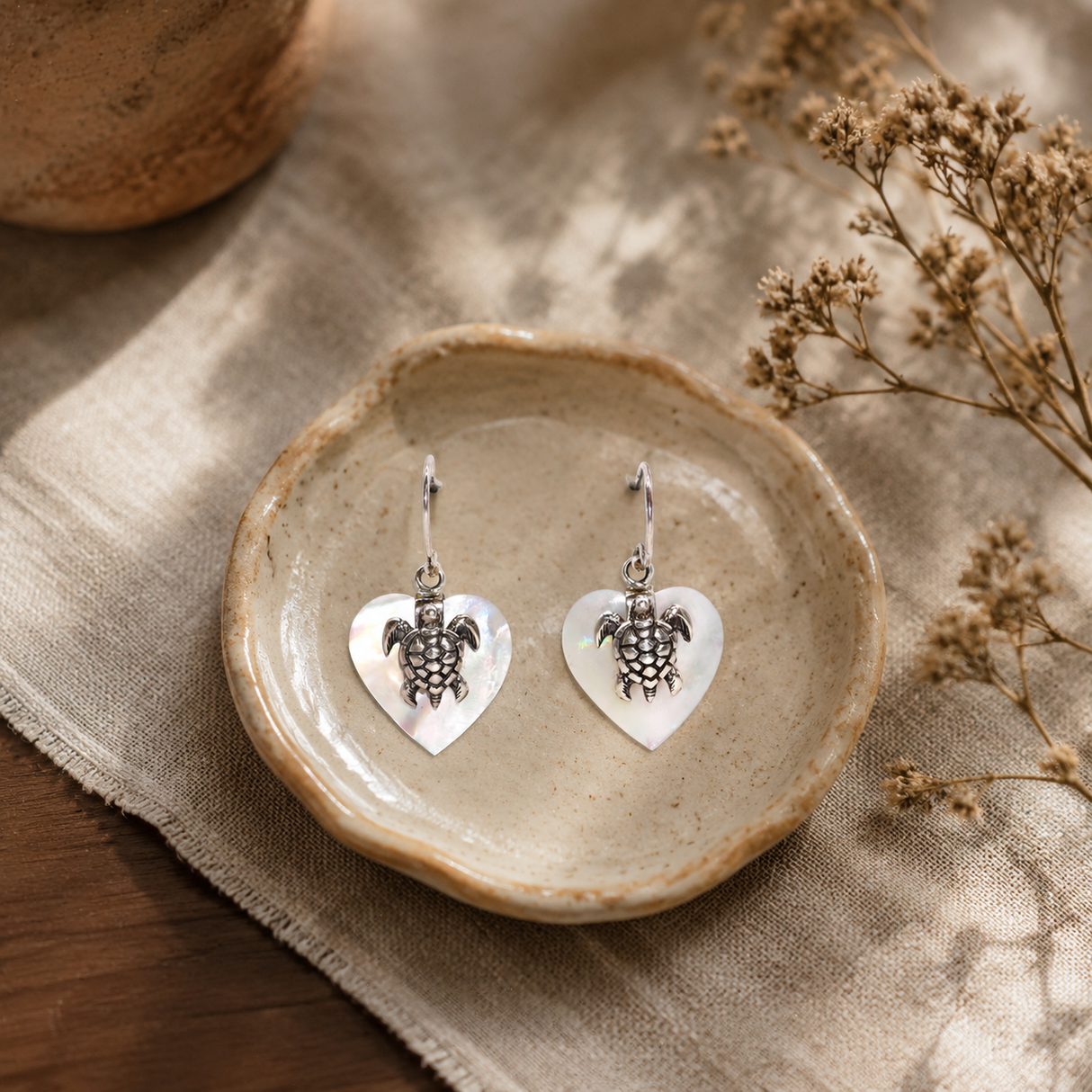 Boucles d'oreilles Coquillage et Argent - Tortue de mer - Nacré
