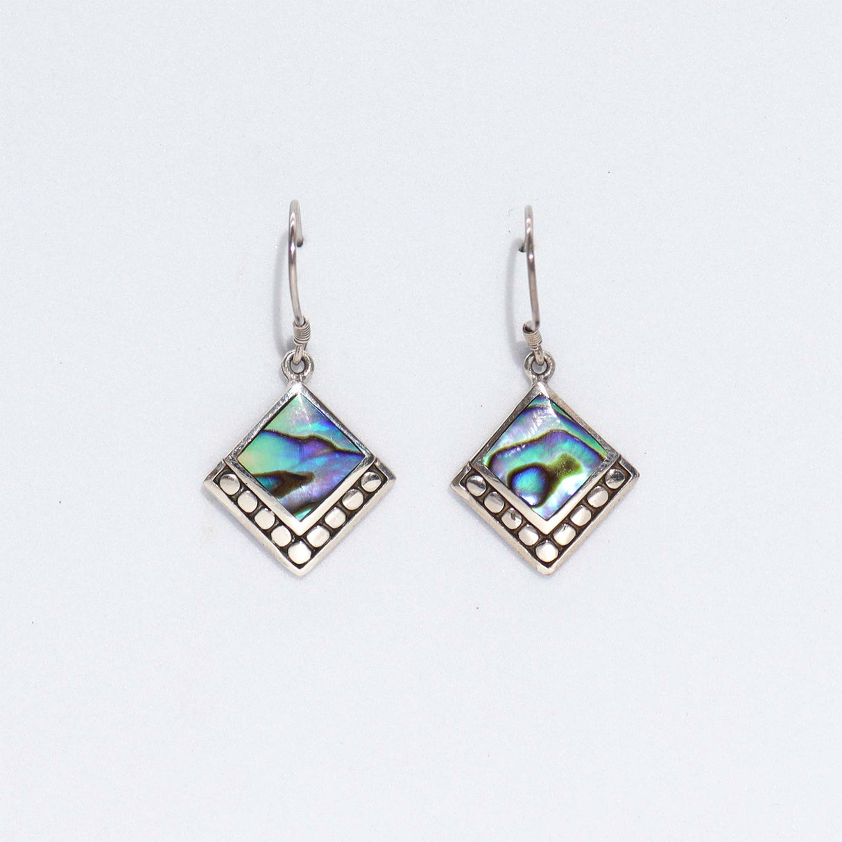 Shell & Silver Earrings - Square Dots - Abalone - SHAMTAM.COM