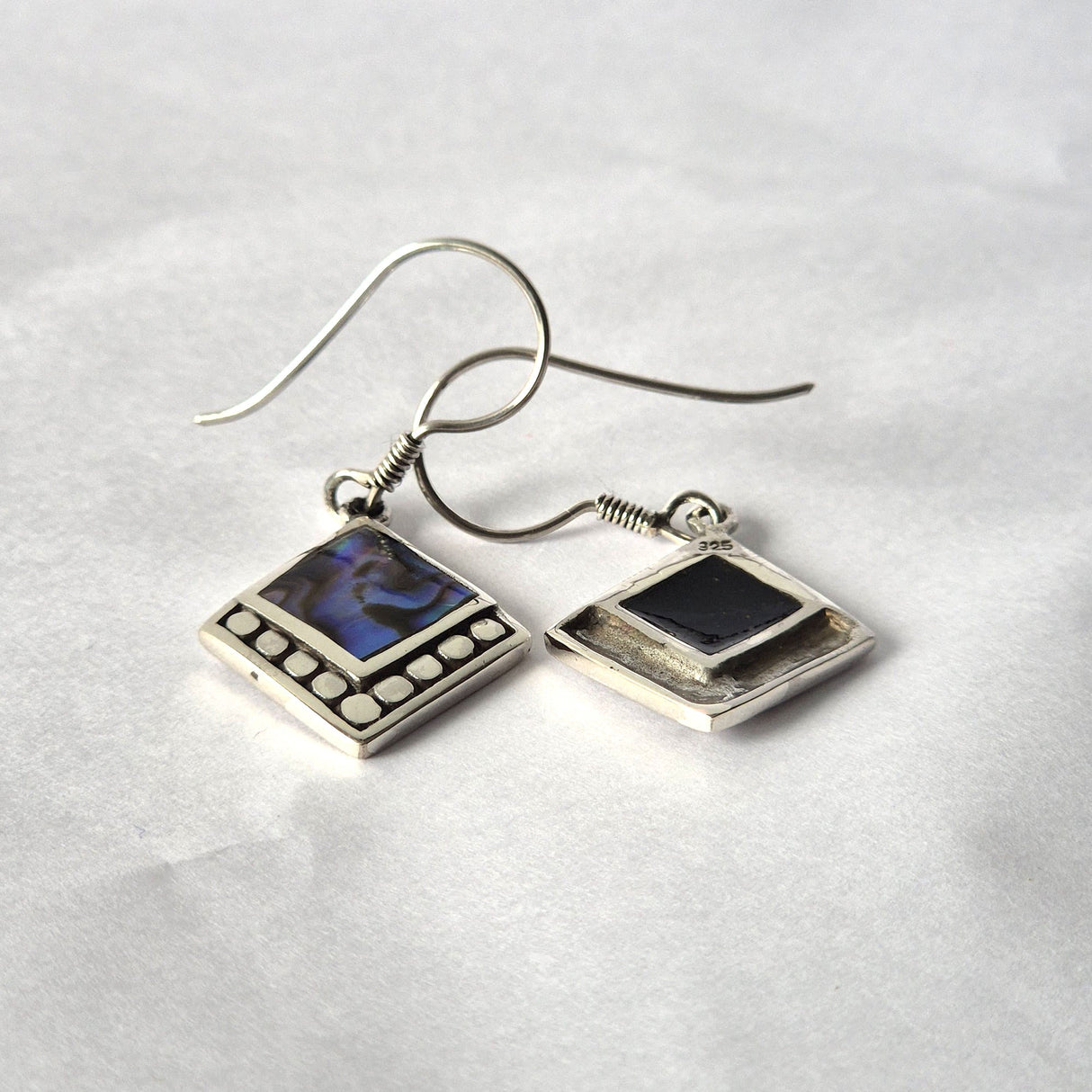 Shell & Silver Earrings - Square Dots - Abalone - SHAMTAM.COM