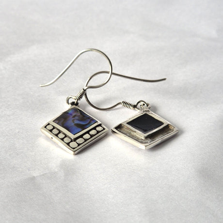Shell & Silver Earrings - Square Dots - Abalone - SHAMTAM.COM