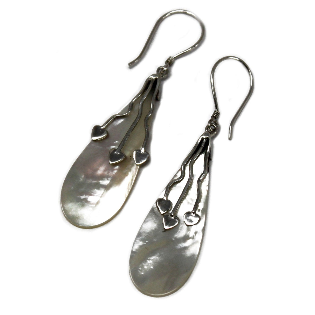 Shell & Silver Earrings - Three Hearts - MOP - SHAMTAM.COM