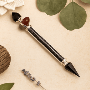 Shiva Lingam Crystal Wand Black Tourmaline and Agate - SHAMTAM.COM