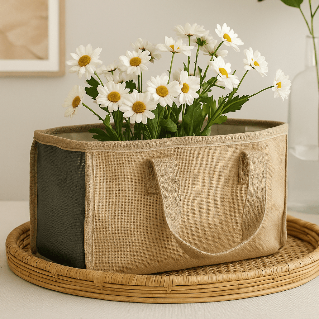 Shopping Basket Jute Cotton, Charcoal 33x18x20cm - SHAMTAM.COM
