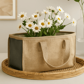 Shopping Basket Jute Cotton, Charcoal 33x18x20cm - SHAMTAM.COM
