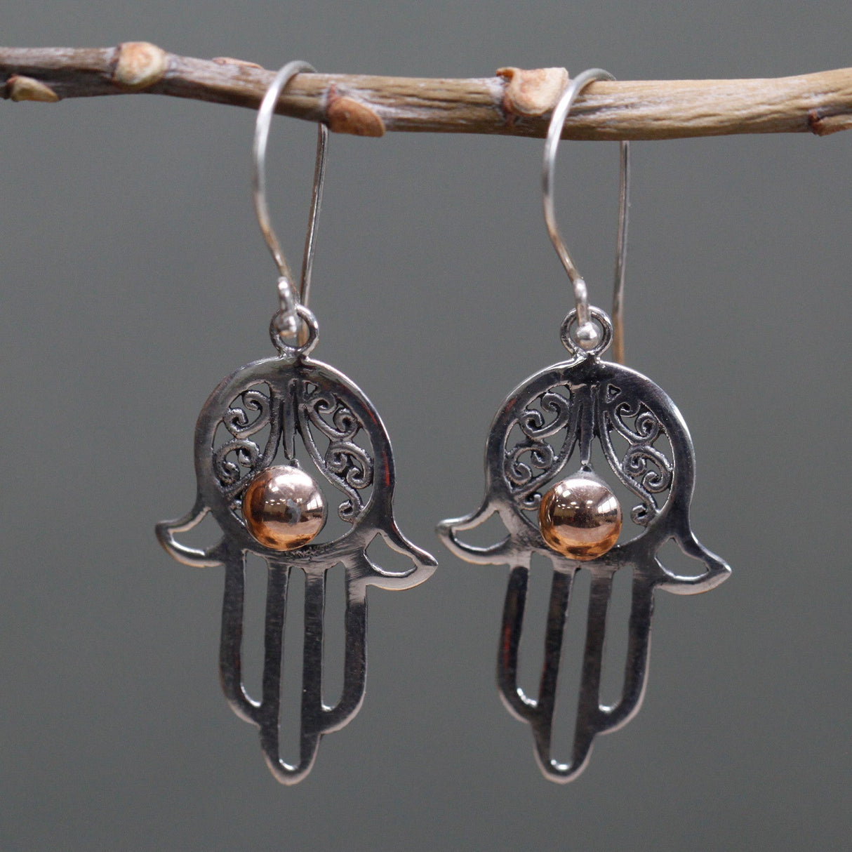 Silver & Gold Earring - Hamsa - SHAMTAM.COM