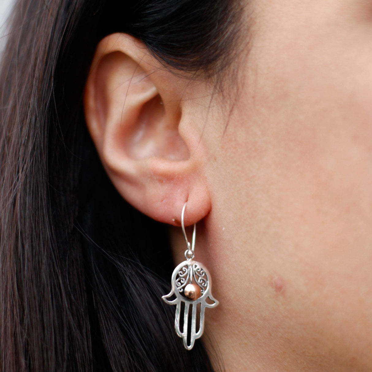 Silver & Gold Earring - Hamsa - SHAMTAM.COM