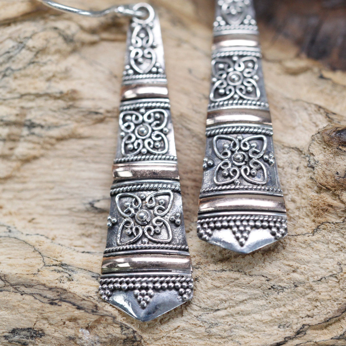 Silver & Gold Earring - Tribal Drops - SHAMTAM.COM