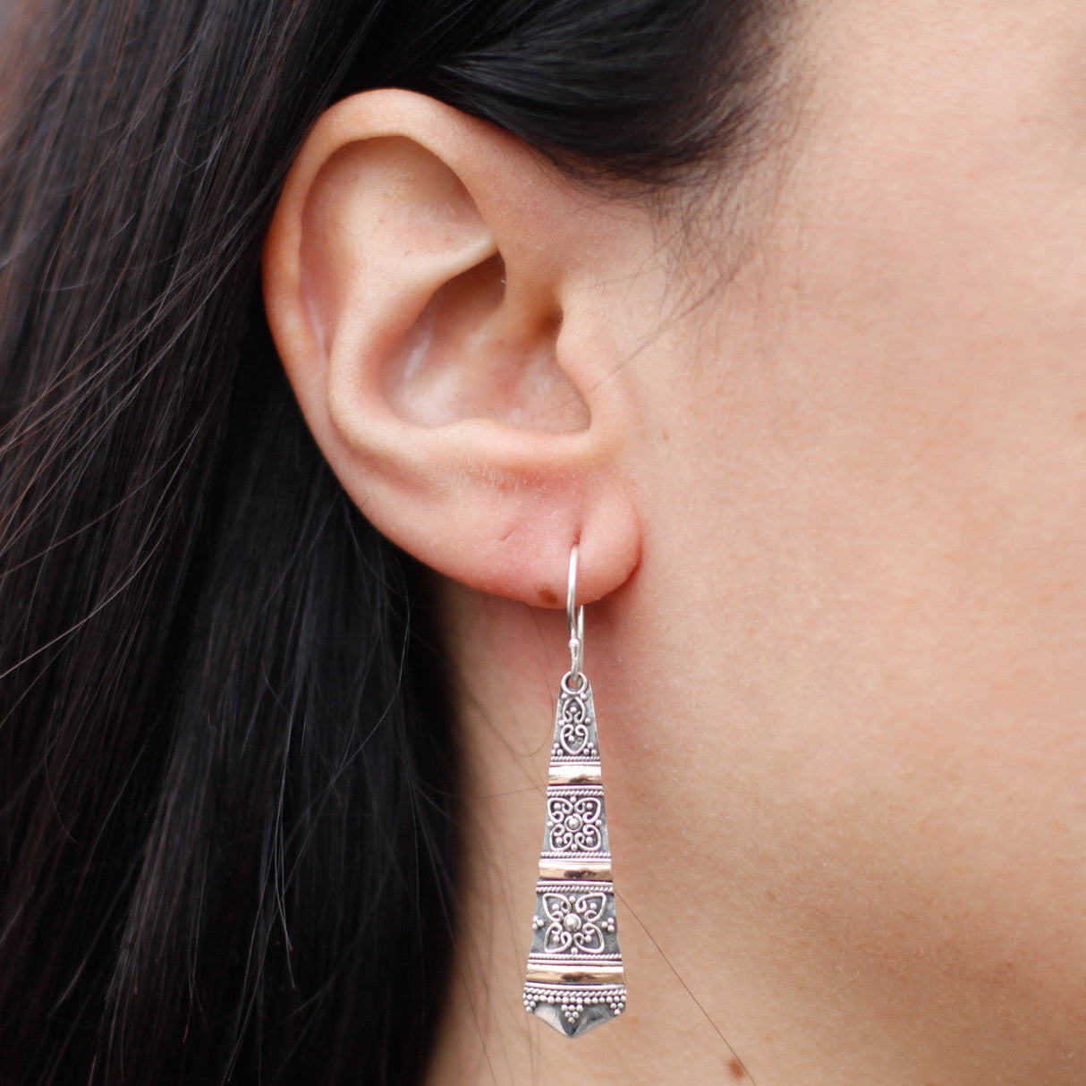 Silver & Gold Earring - Tribal Drops - SHAMTAM.COM