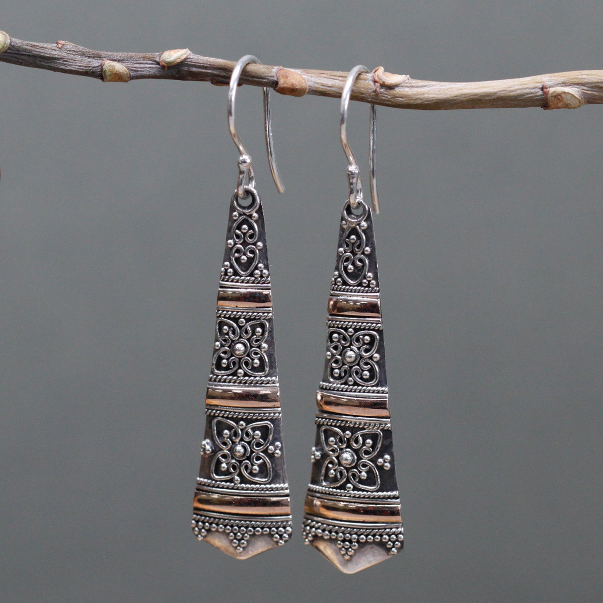 Silver & Gold Earring - Tribal Drops - SHAMTAM.COM