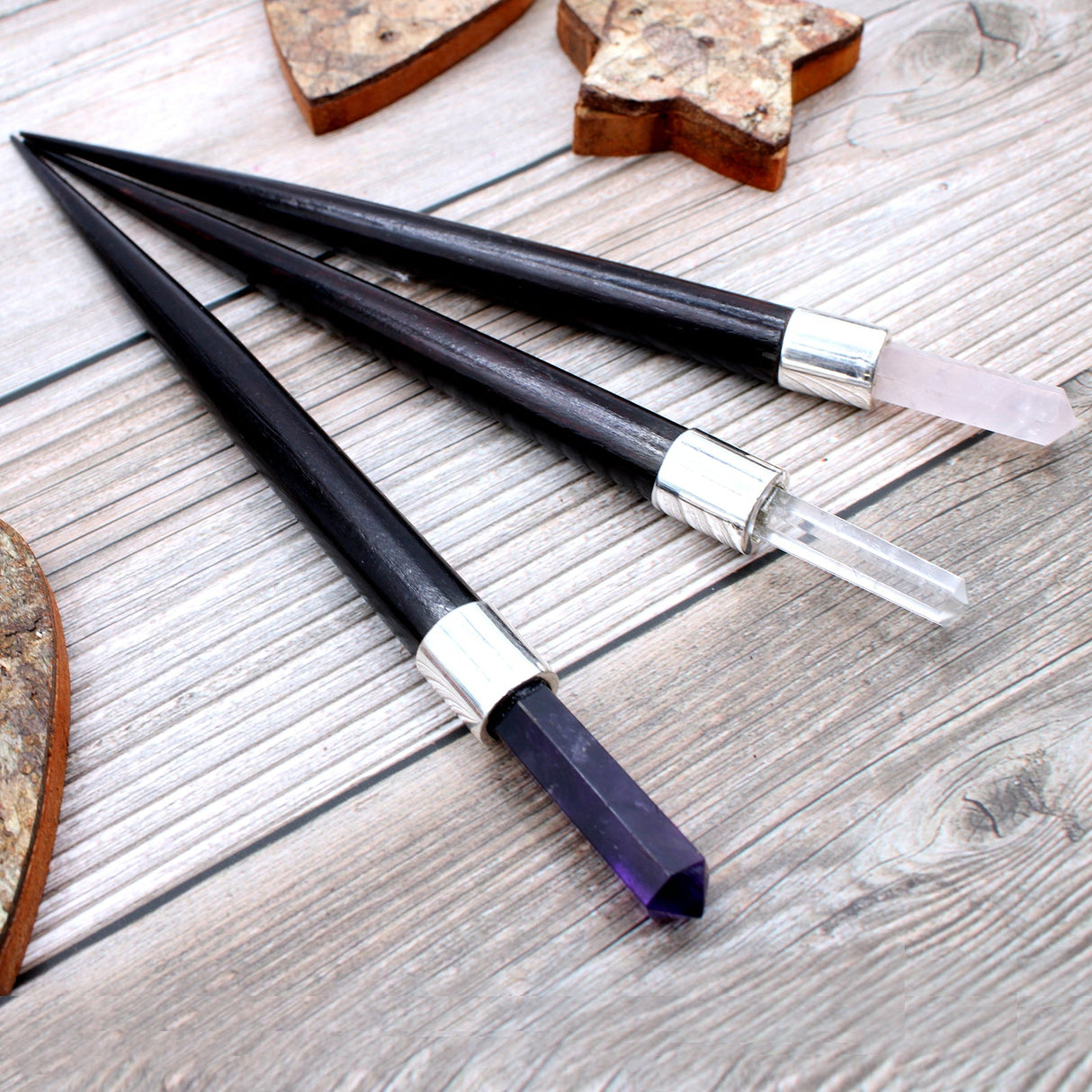 Simple Pointed Healing Wand - Rose, Rock, Amethyst - SHAMTAM.COM