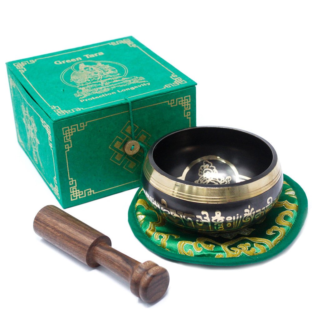 Singing Bowl Set Green Tara 10cm 380g - SHAMTAM.COM