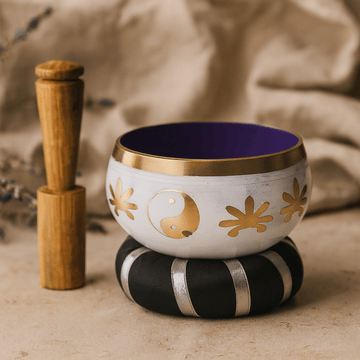 Set di campane tibetane Yin Yang bianco viola 10,7 cm