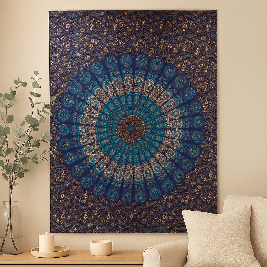 Single Cotton Bedspread and Wall Hanging 130x200cm Mandala - SHAMTAM.COM