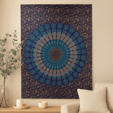 Copriletto Singolo in Cotone e Tappeto da Parete 130x200cm Mandala