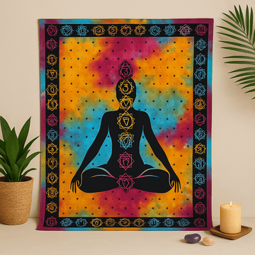 Enkelt bomulds sengetæppe vægophæng – chakra Buddha