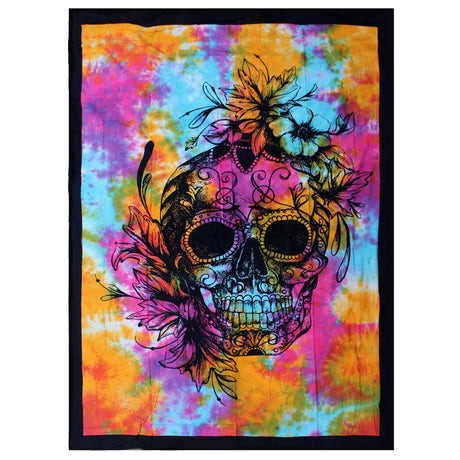 Single Cotton Bedspread + Wall Hanging - Day of Dead Skull - SHAMTAM.COM